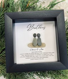 "Brother Meaning Personalized Gift Pebble Art Handmade Framed Birthday Gift Step Brother Father's Day Gift for Him Big Brother Little Brother This beautifully handmade framed sea glass and pebble Personalized art Brother Gift is made in South Carolina! It is the perfect Personalized Birthday or Christmas Gift for him!  Your personalized handmade gift will automatically come with the definition as pictured OR you may replace the entire definition and customize with your own quote, song lyrics or Handmade Gifts For Brother Birthday, Painting For Brother, Notes To Brother From Sister, Cards For Brothers Birthday, Brother Meaning, Brother Definition, Big Brother Little Brother, Step Brothers, Best Friends For Life