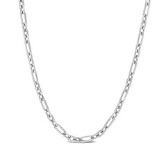 Dressed up or down, this figaro chain necklace in silver is a stylish and easy choice. Crafted in sterling silver This 3.0mm-wide figaro chain features single oval-shaped links alternating with trios of shorter links. Great for layering with shorter and longer necklaces to create your own style This 20.0-inch necklace secures with a lobster claw clasp.