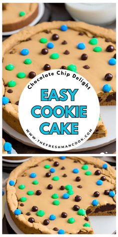 Soft, chewy, and loaded with chocolate chips! This easy cookie cake is a party favorite. Grab the simple recipe at thefreshmancook.com. Easy Cookie Cake Recipe, Easy Cookie Cake, Tasty Chocolate Chip Cookies, Chocolate Chip Cookie Cake, Store Bought Cake, Cookie Cake Recipe, Chocolate Chip Cookie Bars