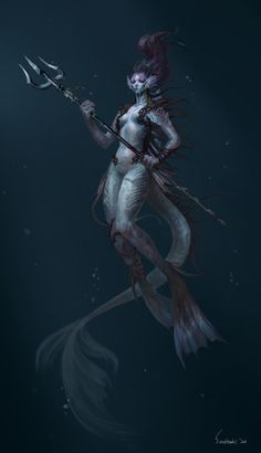 a digital painting of a mermaid holding a scallop