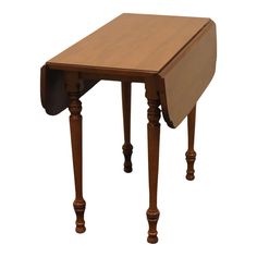 a small wooden table with an open drawer on the top and one section missing from it