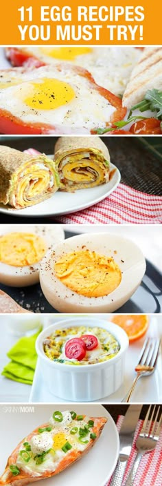 different types of food on plates with text overlay that reads 11 egg recipes you must try