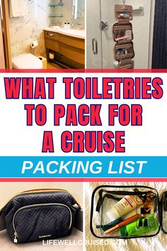 what toiletries to pack for a cruise packing list with pictures and text overlay