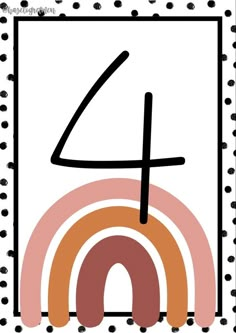 the number four is in front of a white background with black dots and an orange, pink