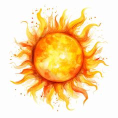 Sun Clipart in Oil Painting Style: Vector & 4K Sun Watercolor Painting, Sun Painting Ideas On Canvas, Watercolour Sun, Sun Art Painting, Sun Paintings, The Sun Painting, Final Art Project, Sun Clip Art, Mini Canvas Ideas