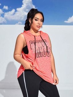 Athleisure Workout Top With Drawstring, Athleisure Tops With Drawstring For Workout, Athleisure Drawstring Hoodie Activewear, Athleisure Hoodie With Drawstring For Sports, Athleisure Tops With Drawstring Hood For Gym, Athleisure Activewear Hoodie With Drawstring, Sporty Hoodie With Drawstring For Sports, Stretch Drawstring Sports Tops, Sleeveless Athleisure Top With Letter Print