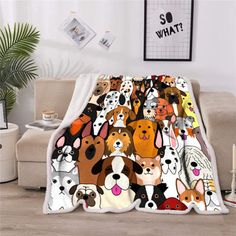 a blanket with dogs all over it