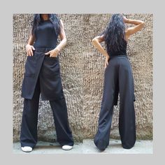 "Designer wide-leg pants for all working women! They are very stylish and modern, easy to wear and extremely comfortable. The pants have two front pockets for a more formal look.☺️☺️☺️ Extravagant designs and high quality fabrics. The item from the pictures is size S For more information feel free to ask questions. Material &Care Polyester ,Textiles ,Polyamide end Cotton Machine wash 30oC Hand wash at low temperatures Do not machine dry Medium hot iron Sizing We make size from xs to 5xl as w Black Stretch Wide Leg Work Pants, Baggy Black Work Pants, Versatile Black Dress Pants With Pockets, Versatile Black Dress Pants, Black Straight Leg Culottes, Versatile Black Culottes For Work, Black Culottes With Pockets For Workwear, Chic Black Wide Leg Work Pants, Workwear Black Culottes With Pockets