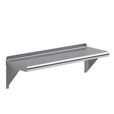 a stainless steel shelf with an angled edge