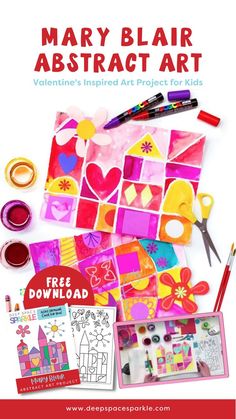 Mary Blair Abstract | Free Valentine's Abstract Art Projects for Kids Valentines Art Lessons, Mary Blair Art, Valentine Art Projects, Abstract Art Projects, Book Pocket, Free Printable Crafts, Mary Blair, Winter Art Projects