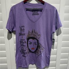 Add A Touch Of Villainy To Your Wardrobe With This Disney Snow White Evil Queen V-Neck T-Shirt. The Shirt Features A Stunning Purple Color With Glitter Accents And The Iconic Evil Queen Logo. The Pullover Closure And Short Sleeves Make It Perfect For Casual Occasions, And The Cotton Jersey Fabric Ensures Comfort And Easy Care. Queen Logo, Snow White Evil Queen, Queen V, The Evil Queen, Disney Snow White, Cotton Jersey Fabric, Rose Hair, Evil Queen, Shirt Fits