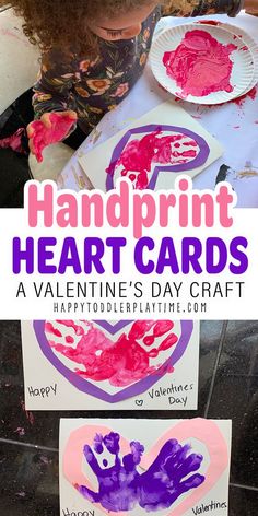 valentine's day craft for kids with handprint heart cards and paper plate hearts