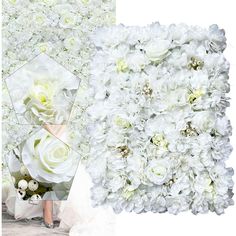 white flowers are arranged next to each other in this collage with the same image