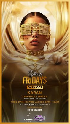 the flyer for friday's party at karban with an image of a woman wearing