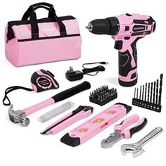 a pink and black tool set with tools