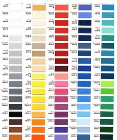 the color chart for different colors of paint