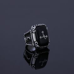 "This personalized ring is one of unique jewelry which is made for you.  If you have a symbol to use instead of Lilith, Serpent and Glyph signet please ask avaliability before you made an order.. Stone : Onyx Material: Sterling Silver 925k Plated: Rodium Plated Weight: 18.00gr (in silver) Please make sure you have correct measurements from the size cart. Some of stones has unique natural patterns inside of them. And they will probably has different colour tones and different patterns than the sa Symbolic Black Jewelry For Gifts, Symbolic Black Jewelry For Gift, Handmade Black Signet Promise Ring, Engraved Spiritual Black Jewelry, Symbolic Gemstone Rings For Formal Occasions, Luxury Black Engraved Ring In Sterling Silver, Symbolic Black Jewelry For Promise, Black Engraved Round Ring, Black Engraved Open Ring For Promise