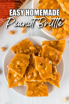 easy homemade peanut brittle on a white plate