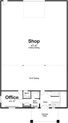 the first floor plan for a home with two garages and an office on one side