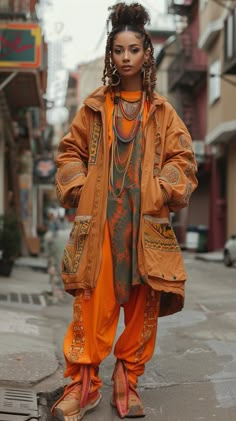 Bohemian Cyberpunk, Brazil Fashion Street, Cute Apocalypse Outfits, Urban Nomad Fashion, Indigenous Punk, Afro Punk Fashion Street Style, Goldfish Outfit, Solar Punk Aesthetic Fashion, Nature Outfit Ideas