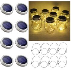 solar powered mason jars with fairy lights and clips to hang on the wall or ceiling