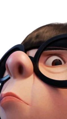 a close up of a cartoon character wearing glasses