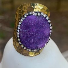 Purple Druzy Light Weight Open Back Ring Adjustable Purple Rings For Party, Adjustable Purple Amethyst Ring, Adjustable Purple Amethyst Ring In Bohemian Style, Raw Sapphire Ring, Boho Rings Gold, Pave Wedding Rings, Princess Diamond Ring, Pear Ring, Engagement Style