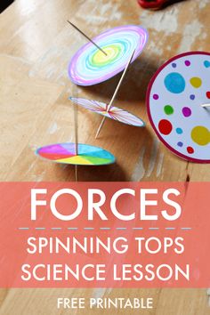 the science lesson is fun for kids to learn how to use force and speed with spinning pins