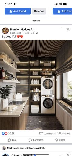 an instagramted photo of a kitchen and laundry room