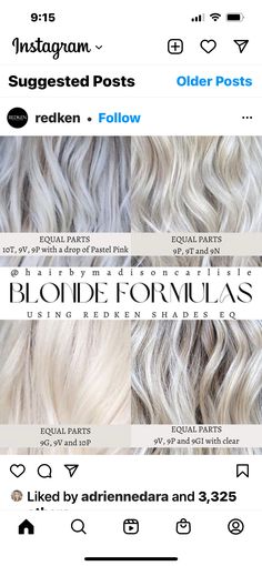 Silver Hair Color Formula, Redken Shades Formulas, Redken Shades Eq Formulas, Blonde Formulas, Redken Blonde