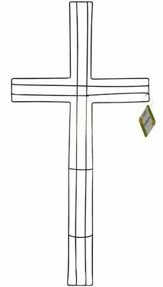 a drawing of a cross with a tag hanging from it's center piece, on a white background