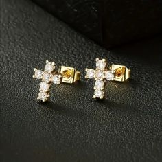 Brand New Men's Gold & Diamond Cross Earrings 14k Gold Plated 925 Sterling Silver (Stamped) Genuine 2ct Lab Created Diamonds Measurements .5" Tall X .25" Across Retail Price $350 Buy With Confidence From A Top Rated Seller W/ A 99% + Rating! *Also Available In Silver (Sold Separately) A0154 (Id-1347-) Silver Cross Earrings Men, Dangling Cross Earrings Men, Cheap Men's Cross-shaped Jewelry, Diamond Cross Earrings, Nickel-free Gold Cross Earrings, Gold Cross Necklace Mens Jewelry1000.com, Diamond Cross, Mens Accessories Jewelry, Cross Earrings