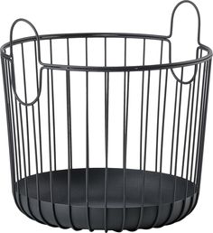 a black wire basket with two handles