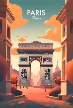 an illustration of the arc de trioe in paris, france with trees and buildings