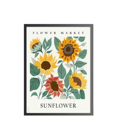 a sunflower poster with the words flower market on it