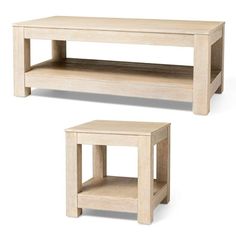 two wooden tables sitting next to each other