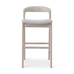 a wooden chair with a white seat and back rest on a white background, there is no image to describe