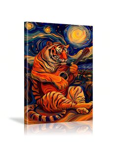 a painting of a tiger playing the guitar