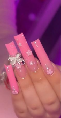 Girly Acrylic, Birthday Nails, Long Acrylic Nails, Acrylic Nail Designs, Swag Nails, Pink Nails, Acrylic Nails