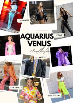 an advertisement for the aquarius venus fashion show, with pictures of models in different outfits