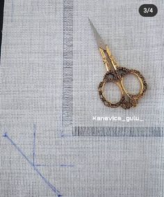 a pair of gold scissors sitting on top of a piece of fabric next to a ruler