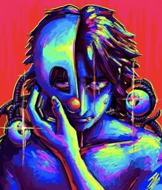 a digital painting of a woman wearing headphones and holding her hand to her face