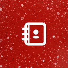 a red background with white snowflakes and an emoticive square icon in the center