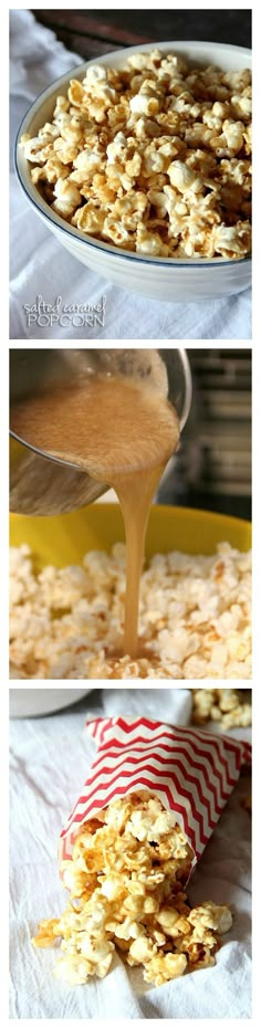 the process of making oatmeal bars is shown in three different stages, including being drizzled with caramel