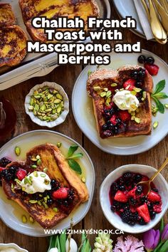 french toast with mascarpone and berries served on plates