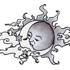 a drawing of the sun and moon