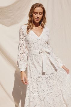 Sophia Dress – ROBBIE + CO. Sophia Dress, White Eyelet Dress, Cotton Labels, Tiered Midi Dress, Sash Belt, Eyelet Dress, White Eyelet, Eyelet Lace, Tier Skirt