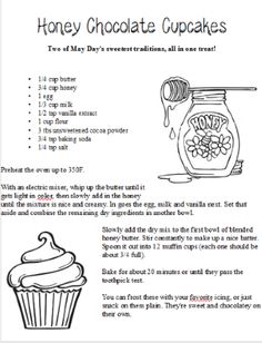 a recipe for honey chocolate cupcakes with instructions on how to make the cake