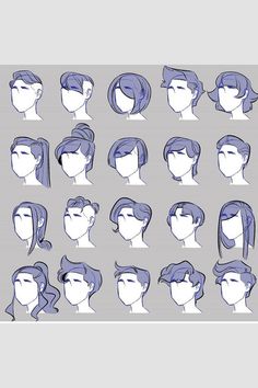 the various hairs styles are shown in blue and white