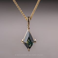 .89 Carat Green Kite Sapphire Necklace, 14k Yellow Gold – Point No Point Studio Engagement Necklace, Fantasy Necklace, Unique Diamond Rings, Gold Charm Necklace, Jewelry Fashion Trends, Sapphire Pendant, Jewelry Lookbook, Sapphire Necklace, Crystal Necklace Pendant